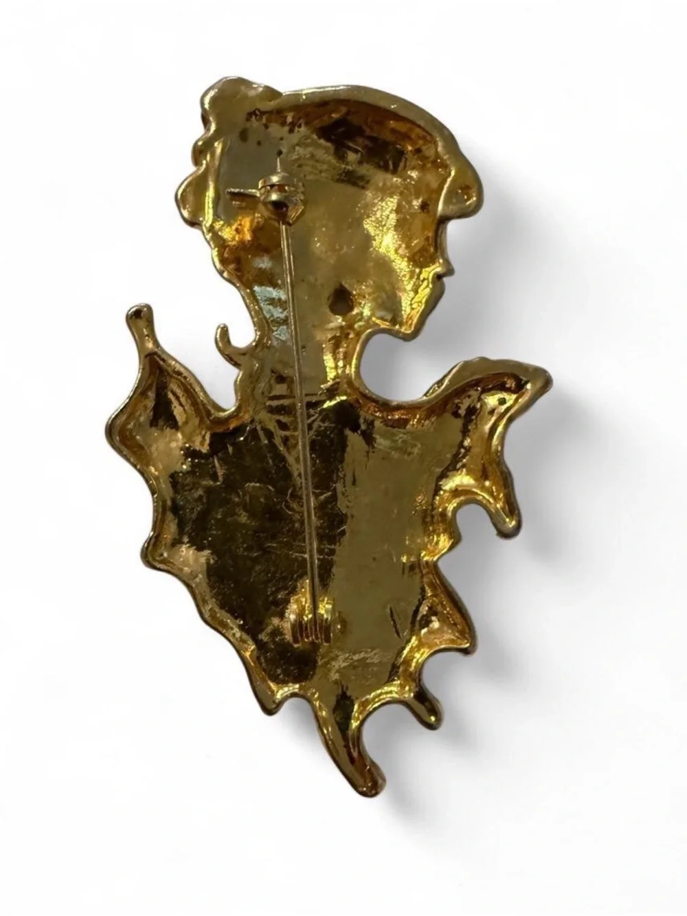 Vtg Gold Tone Victorian Lady Profile Brooch Rhinestone Costume Cameo Pin 80s